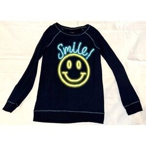 Justice Long‎ Sleeve Shirt Girls Size 14 Smiley Face Blue
